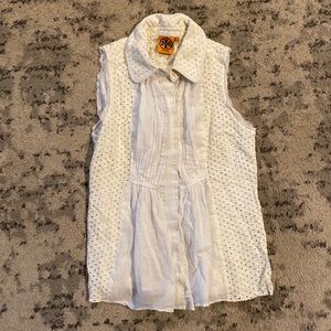 White Tory Burch sleeveless top.